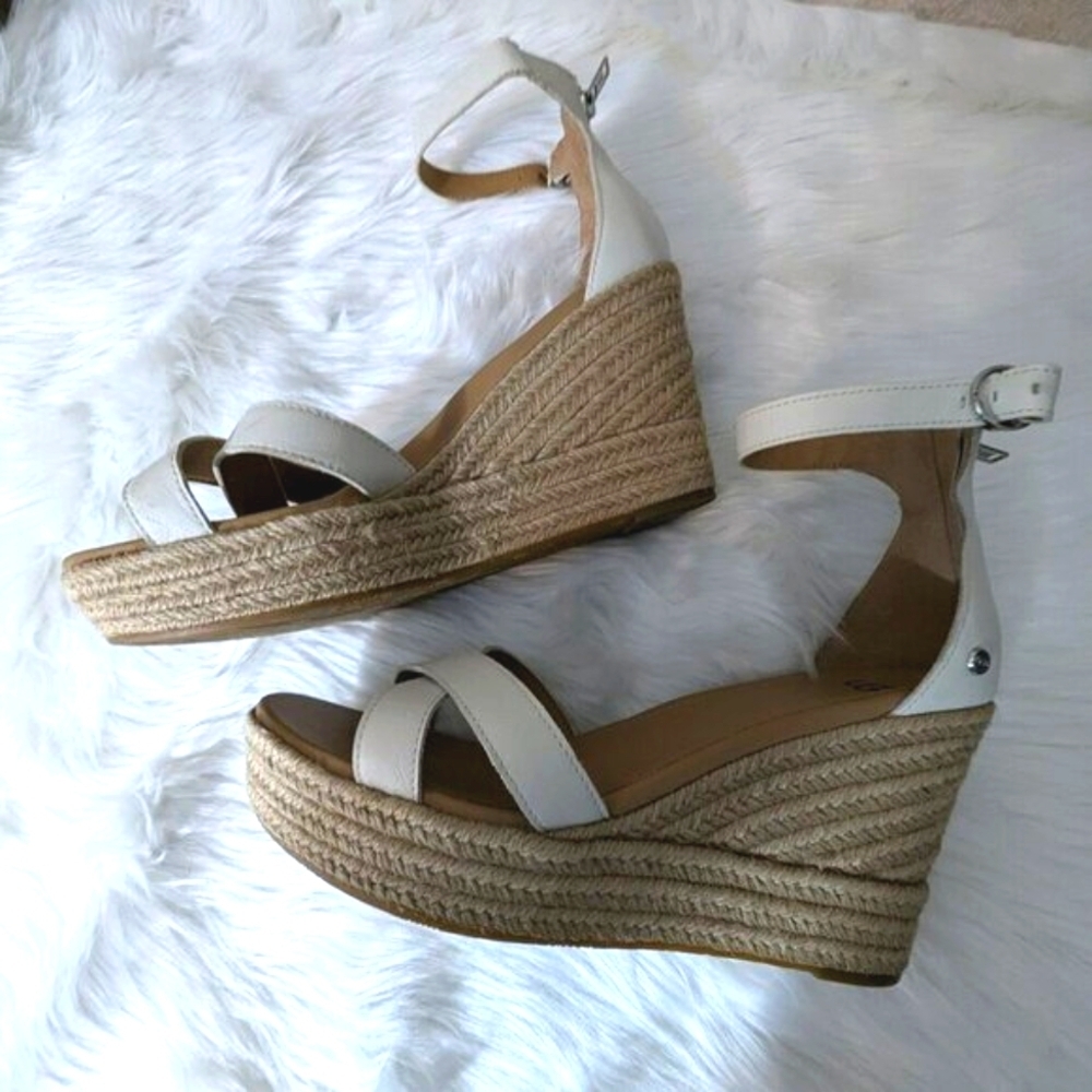 Women's UGG Ezrah Espadrille Wedge Sandal, White, Perfect for Summer US Size 10